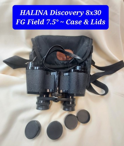 HALINA Discovery 8x30 Binoculars+ Lids +Soft Case & Straps Wide Angle F=7.5° VGC - Picture 2 of 23