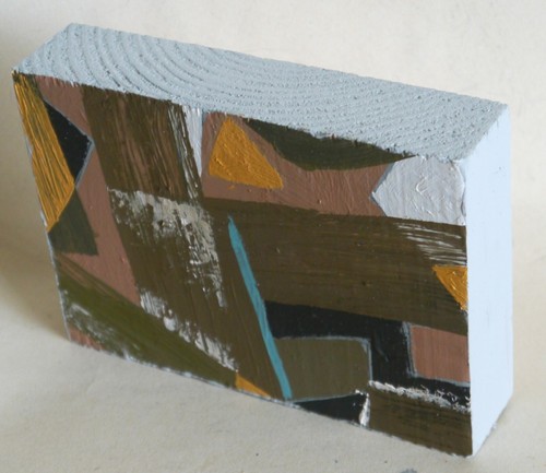 Original paintings oil on wood geometric triptych abstract landscape - Picture 8 of 17