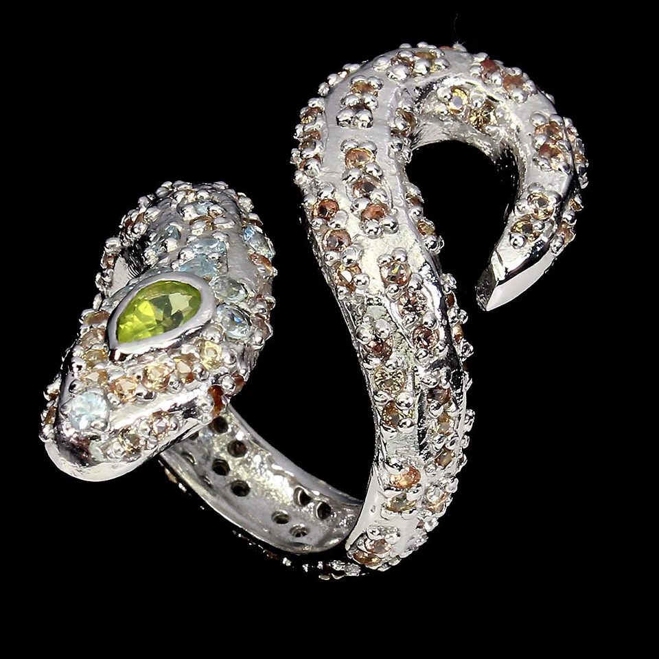 925 Sterling Silver Ring Pear Peridot Sapphire Aquamarine Gemstone Jewelry Sz 8 - Image 3 of 4