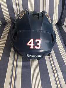 PRO-STOCK-GAME-USED-FLORIDA-PANTHERS-HOME-HELMET-43-MIKE-WEAVER-MEDIUM