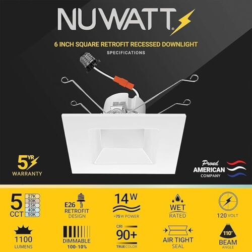 4 Stück, 5/6 Zoll Retrofit LED Quadrat Einbauleuchten, 5CCT 2700K/3000K/3500... - Bild 6 von 13