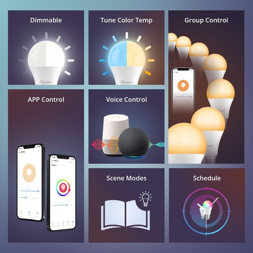 SONOFF B02-B WiFi Smart LED Light Bulb E27 RGB Dimmable Lamp Alexa/Google Home - Afbeelding 2 van 15