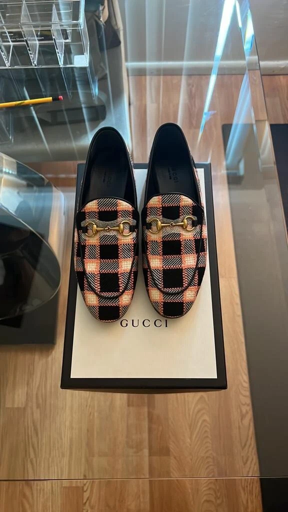 Gucci New Jordaan Horsebit Multi Color Plaid Check Tweed Loafers Flats Size 37.5