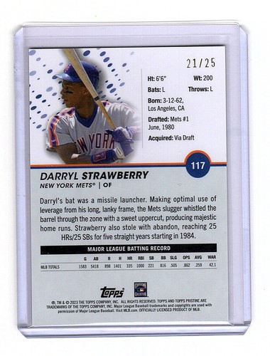 Darryl Strawberry 2023 Topps Pristine Orange 21/25 SP New York Mets - Bild 2 von 2
