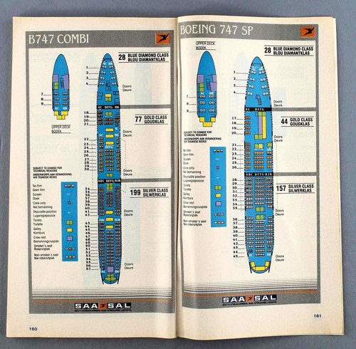 SOUTH AFRICAN AIRWAYS AIRLINE TIMETABLE SUMMER 1990 SAA SAL SEAT MAPS 747SP 737 - Picture 2 of 3