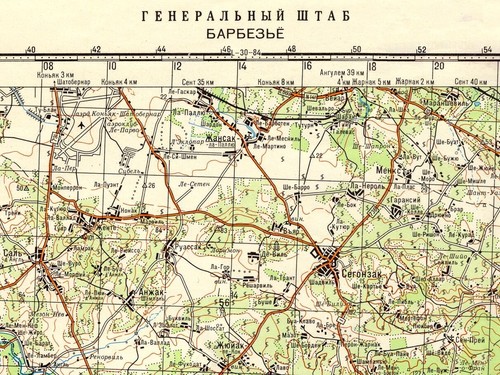 Mappa topografica militare sovietica russa - BARBEZIEUX (Francia), 1:100K, RISTAMPA - Foto 3 di 5