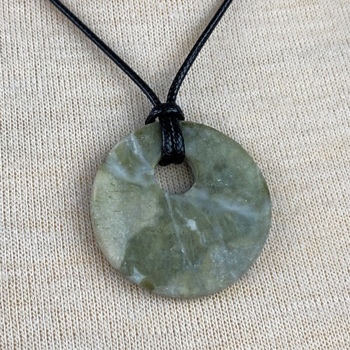 Gray Stone Disc Pendant Necklace Leather Cord - Picture 5 of 7