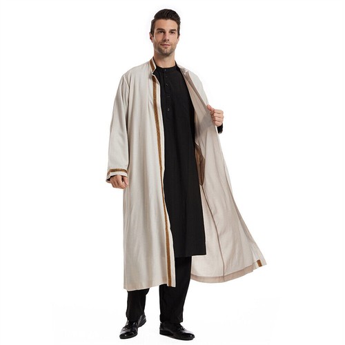 Abaya Muslim Men Thobe Jubba Thoub Open Kaftan Abaya Saudi Arab Men Robe Kimono - Picture 22 of 60