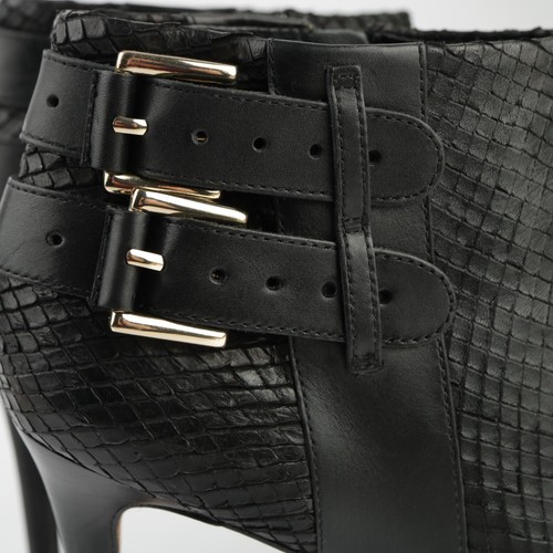 Ann Taylor Women's Boots Size 9 Dressy Snakeskin High Heel Black Leather Buckles - Picture 4 of 11