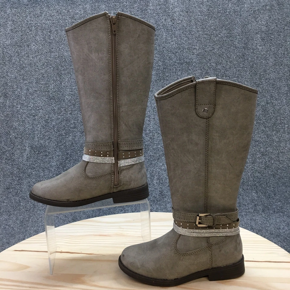 So Boots Youth 13 M Raylene Stone Alto Montar Gris Imitación Cuero Hebilla Cubana Cremallera Foto 2 de 4