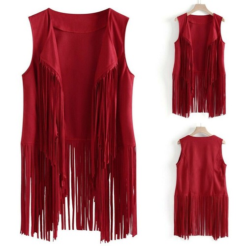 Damen Quasten Fransen Weste Mode Boho Western Wildleder Ethno ärmellos Cardigan - Bild 10 von 16