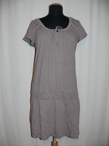 Esprit-Stylische-short-Sleeve-Tunic-Shirt-Dress-Light-Brown-Crinkle-Crew-Neck-XL