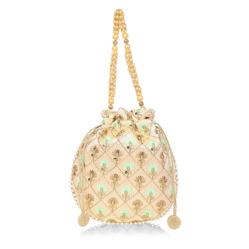 New Traditional Women's Round Drawstring Potli Bag Ladies Purse Handbag Green - Picture 1 of 6