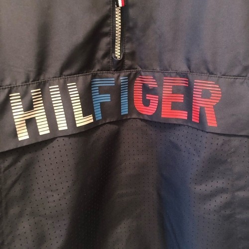 Tommy Hilfiger Big Logo Half Zip Jacket Sz. L 16/18 Youth W/ Hoodie Navy Blue - Picture 5 of 7