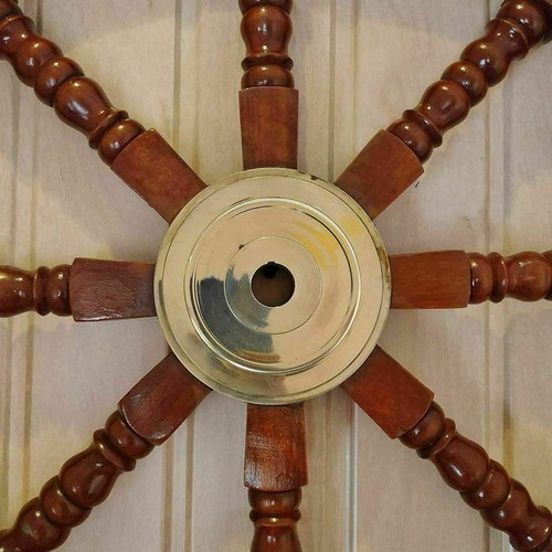 Rueda de barco de madera de 36" con asas de latón, ancla de latón capitanes rueda decoración pared - Imagen 2 de 4