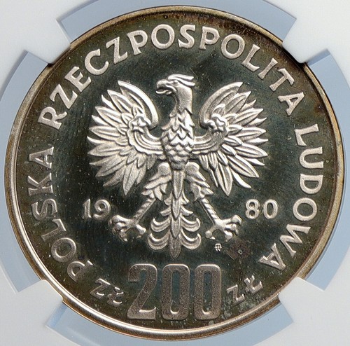 1980 POLAND WINTER OLYMPICS LAKE PLACID Ski Jump PF Silver 200Z NGC Coin i105909 - Picture 2 of 5