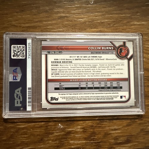 2022 Bowman Chrome Prospect Auto #CPACBS Collin Burns PSA 10 Gem Mint Orioles - Picture 11 of 11