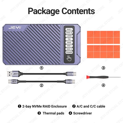 JEYI Dual M.2 NVMe Enclosure, Touch Control 20Gbps 2-Bay Hardware RAID SSD Case - Picture 7 of 7