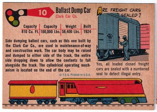 VINTAGE 1955 TOPPS RAILS & SAILS CARD #10 BALLAST DUMP CAR  #T419 - Picture 2 of 2