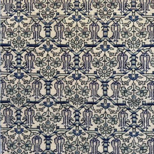 Alfombra de corredor de lana hecha a mano vintage de 2x8 pies, alfombra turca Oushak en tonos azul beige - Imagen 6 de 10