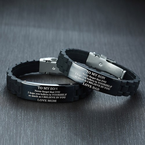 UK NEW To My Son Bracelet Bangle Inspirational Encourage From Love Mom Dad Gift - Picture 2 of 10