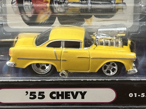 2001 MUSCLE MACHINES 1955 CHEVY 1:64 DIE CAST '55 CHEVY YELLOW COLLECTIBLE - Picture 2 of 9
