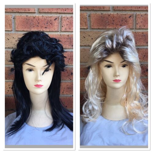 Black/ blonde Mullet wig 70s 80s Party Costume Rock Bogan - Picture 1 of 5