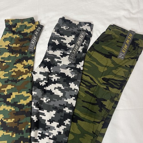 3 Women's Printed Pixel Camouflage Soft Comfy Full Leggings Ankle One Size - Picture 8 of 20