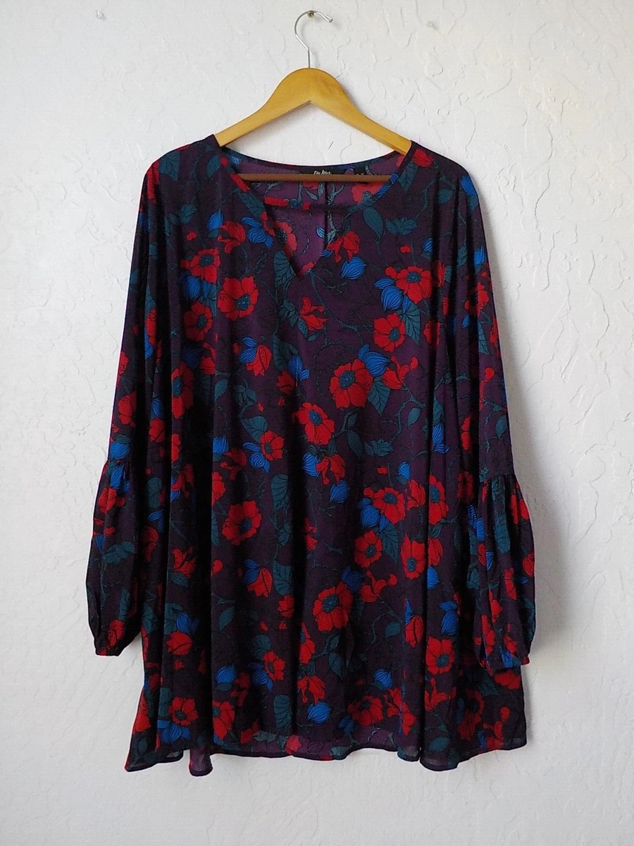 QVC UK Du Jour Women 3XL Purple Red Floral Tunic Top Mini Dress