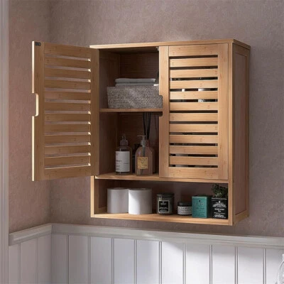 UNHO XL-Double Door Kitchen Wall Cabinet Bathroom Cabinet Storage Unit Floating Shelf
