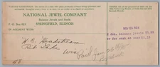 1924 National Jewel Company Springfield, Illinois Billhead Bill Head Receipt