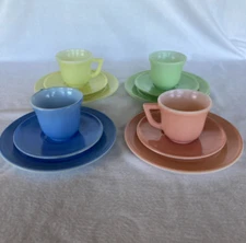 Vintage MCM 50's Hazel Atlas Child's Dishes Little Hostess Tea Set Pastel 12 Pcs