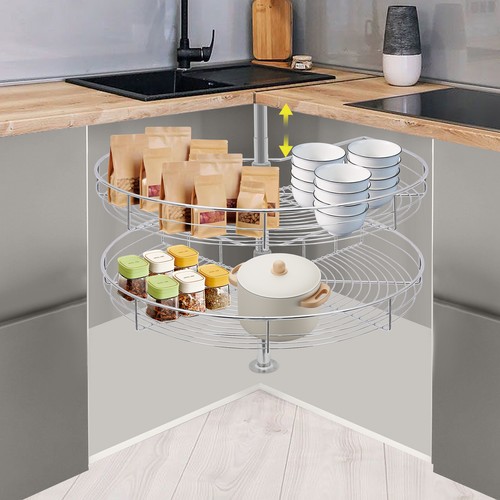 2-tier Versatile Cabinet Corner Organizer 360° Rotatiing Adjustable Height New - Picture 6 of 12