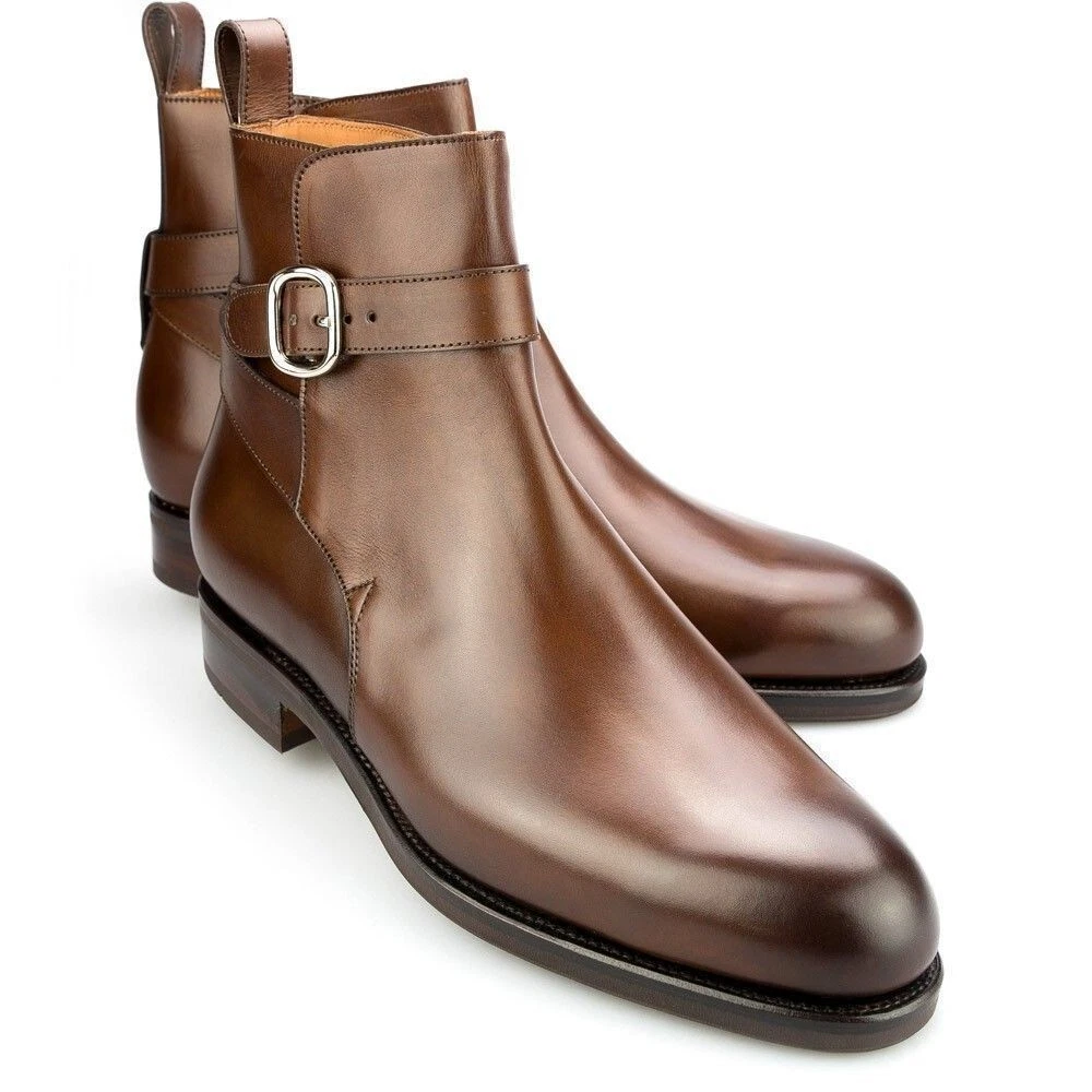Handmade Jodhpurs Strap Around Ankle With Buckle Brown Color Leather Men's Boot