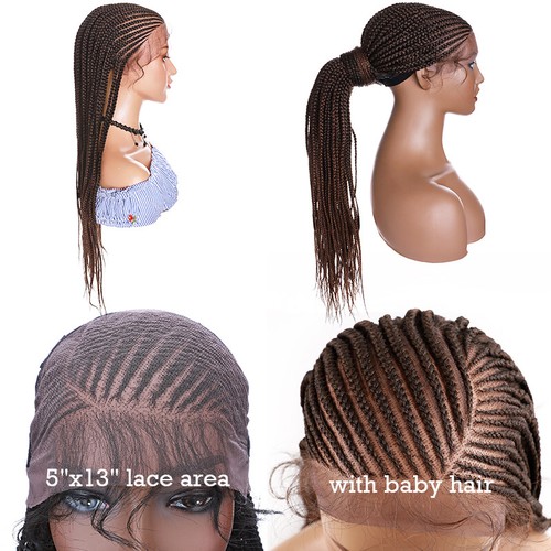 Natural Long Box Braids Lace Frontal Wig Black Brown Double Nice Braided Wigs - Picture 30 of 30