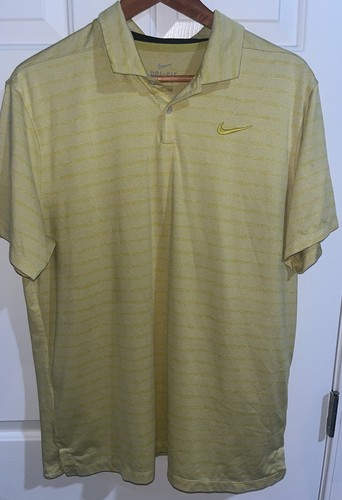 Nike Dri-Fit Large Yellow Stripe Golf Polo