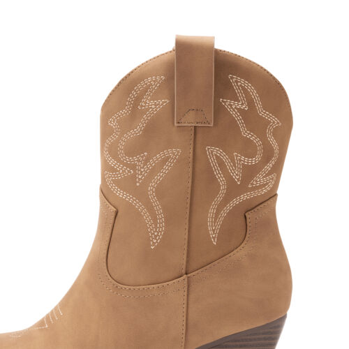 Women Western Ankle Booties Low Chunky Heel Pointed Toe Cowgirl Cowboy Boots - Picture 17 of 32