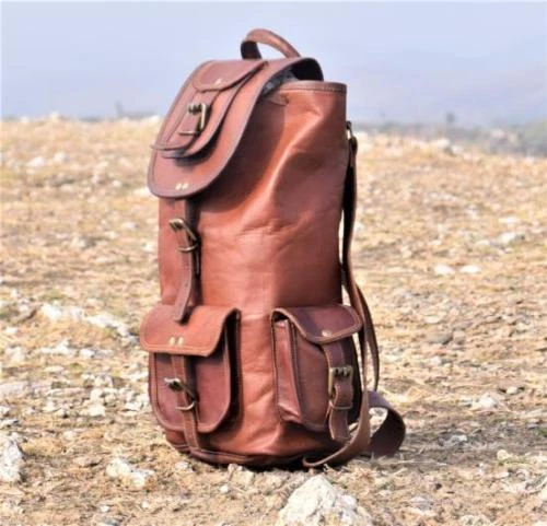 Vintage Backpack 20" Men's Leather Shoulder Messenger Bag Rucksack Laptop Bag