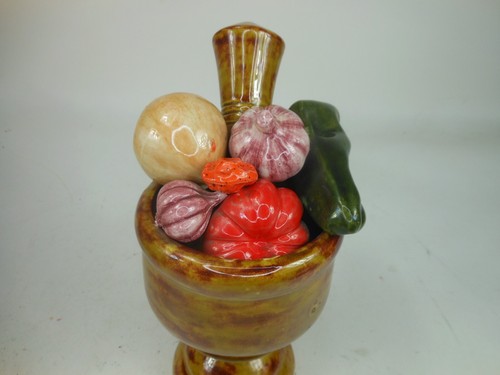 VTG Ceramic Mortar & Pestle Center Piece Vegetables Garlic Onion Tomato 11 Inch - Picture 10 of 13