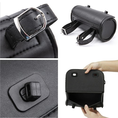 Motorcycle Handlebar BagPU Leather Universal Barrel Roll Tool BagBlack - Picture 6 of 6