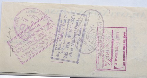 Texas Arkansas & Louisiana Railway Atlanta Texas 1911 Antique Bank Check PRR - Picture 3 of 3