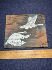 Print Block  “ Ducks/Geese Flying “ Nice Image & Details!
