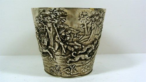 Antique German 800 Silver Repousse Hunt Scene Vermeil Cup Beaker 19c 153g - Picture 9 of 13
