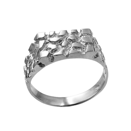 Mens Sterling Silver Rectangular Nugget Ring - Picture 2 of 2