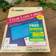 NEW Avery Clear Address Laser Printer Labels 1'' x 2 5/6'' # 5660 50 Sheets 1500