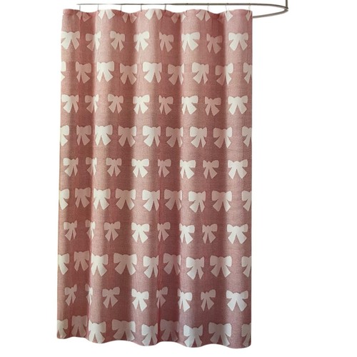 Holiday Traditions WHITE BOW Woven Shower Curtain 72x72 Red & White New - Picture 3 of 12