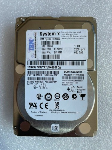 IBM 81Y9690 81Y9691 81Y3820 1TB 7.2K 6Gbps SAS 2.5" SFF HDD ST91000640SS - Picture 2 of 4