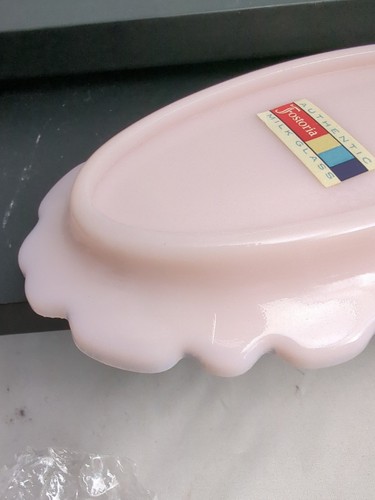 Caja de baratijas de vidrio de leche rosa Fostoria Jenny Lind rara de colección - tarro de tocador y bandeja de alfileres - Imagen 24 de 24