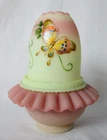 Vintage FENTON 3pc Uranium FAIRY LAMP  Hand Painted Butterfly By S. Water's