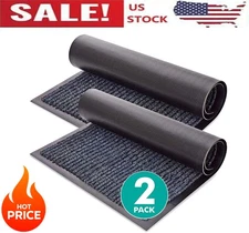 2 Pack Striped Door Floor Mat Indoor Outdoor Rug Entryway with Rubber Backing